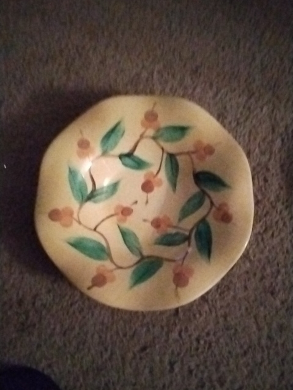 Gail Pittman Hand-Painted Floral Ceramic Plate in Cream and Green